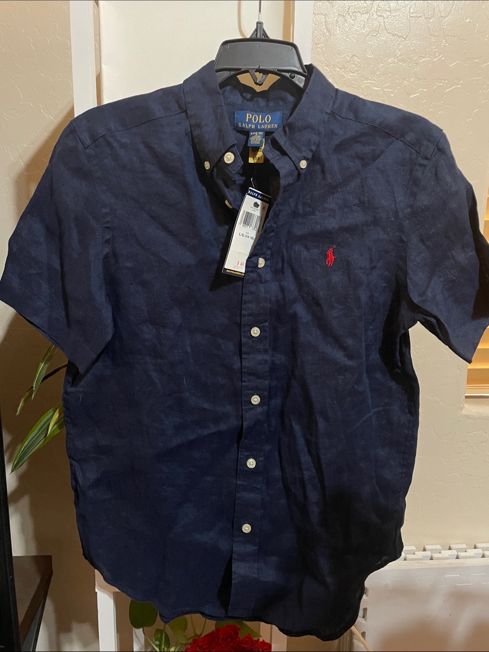Polo by Ralph Lauren Navy Short-Sleeve Button-Down with Red Pony